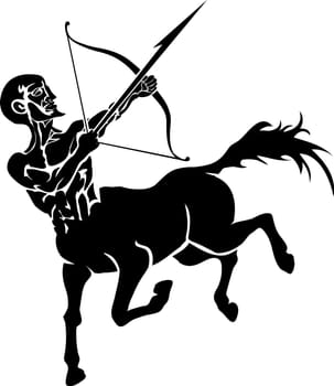 Monochrome vector illustration of a stylised Centaur with a bow and arrow