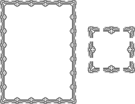 A Vector illustration of a Art Deco Style border frame  comes with seamlessly tillable component parts so you can make a frame to any size or aspect ratio.
