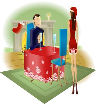 A beautiful woman giving a surprise romantic Christmas gift to her handsome partner
