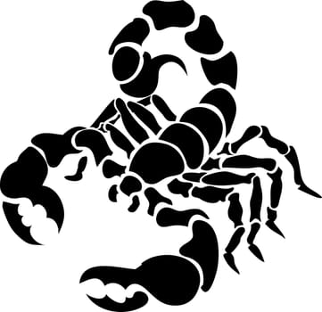 Monochrome vector illustration of a stylised scorpion