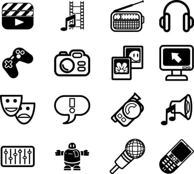 A series set of icons relating to various types of media.