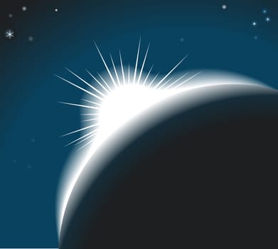 The sun rising over a planet or out on an eclipse