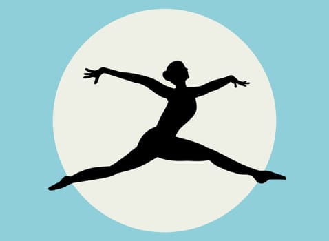 Illustrated gymnast jumping across spotlight or the moon