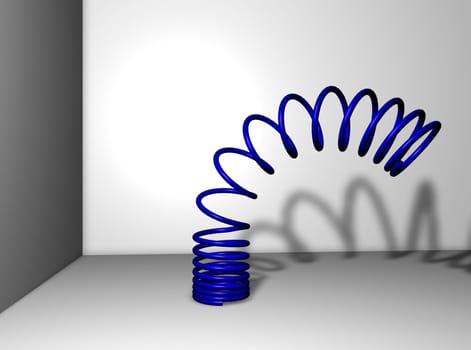 A blue metal spring  in a room