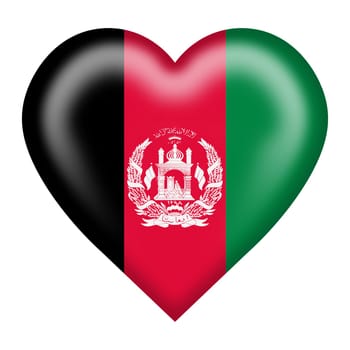 An Afghanistan flag heart button isolated on white with clipping path 3d illustration