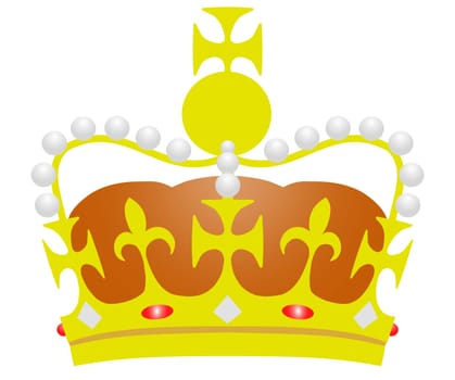 Illustrated golden Crown decorated with pearls and jewels