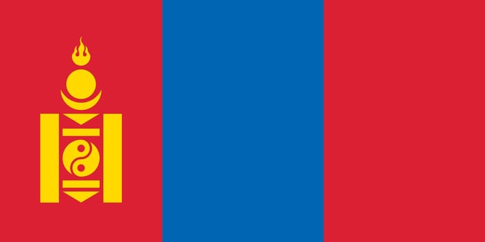 A Mongolia flag background illustration red blue yellow crest