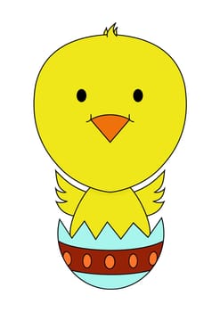 Illustration of a chick breaking out of a decorated egg