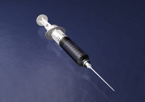 Illustration of a Syringe on a blue textured background with a slight reflection