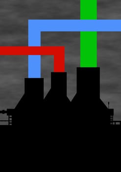 Illustrated machine pumping out colored lines