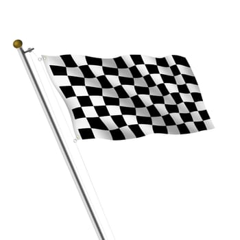 A Chequered flag pole 3d illustration on white with clipping path