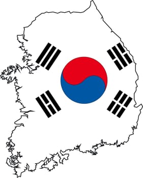Vector Illustration of a Map and Flag from Korea South