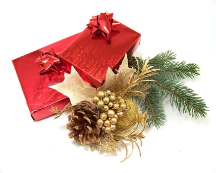 Hand-painted candle Holder with fir-tree branch as Christmas decoration