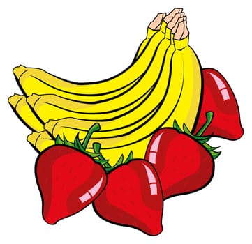 Line illustration for the strawberry and banana