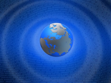 3d rendered illustration of a binary code and a globe