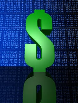 3d rendered illustration of a board with many stock numbers and a big green dollar sign
