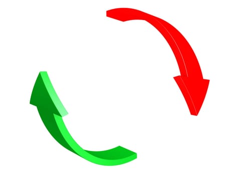3d rendered illustration of a red and a green arrow