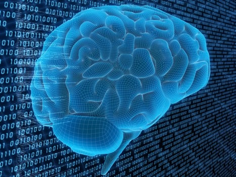 3d rendered illustration of a binary code and a human brain