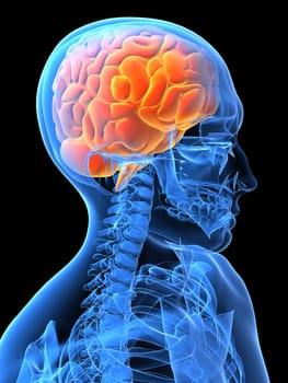 3d rendered illustration of a human x-ray head with pain