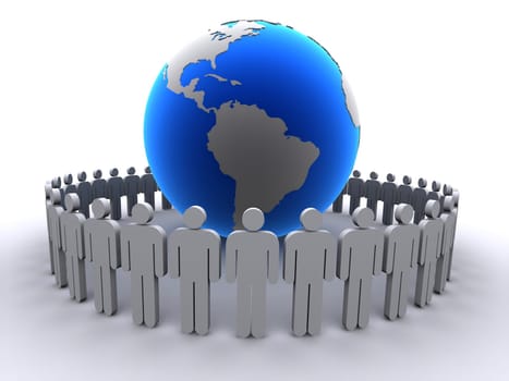 3d rendered illustration of a globe and human signs
