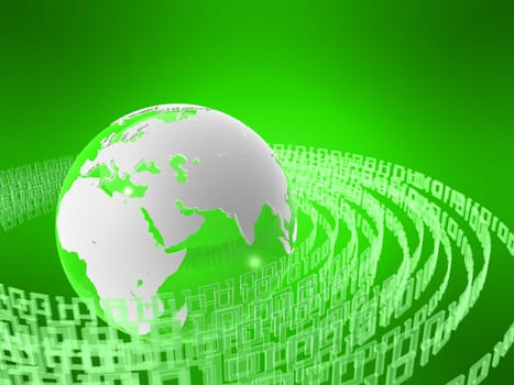 3d rendered illustration of a binary code and a globe