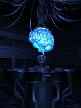 3d rendered illustration of a reactor a big brain
