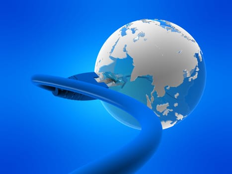 3d rendered illustration of a globe and a network cable
