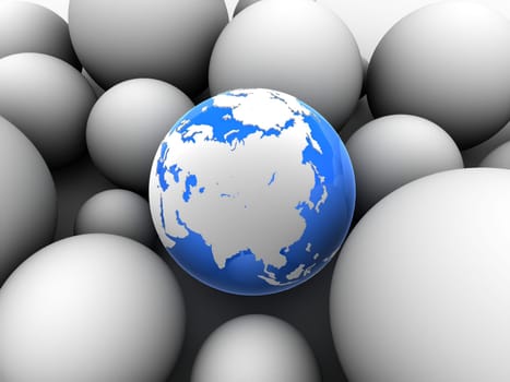 3d rendered illustration of a little earth between white balls