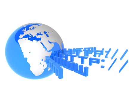 3d rendered illustration of a globe and an internet sign