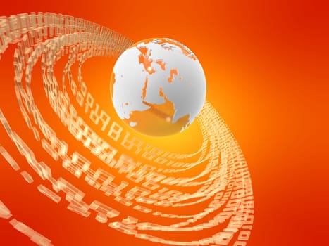 3d rendered illustration of a binary code and a globe