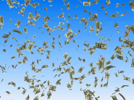 3d rendered illustration of many falling dollar note