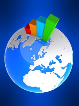 3drendered illustration of a globe and a colored statistic