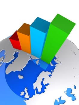 3d rendered illustration of a globe and a colored statistic