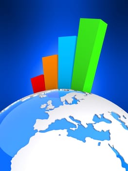3d rendered illustration of a globe and a colorful statistic