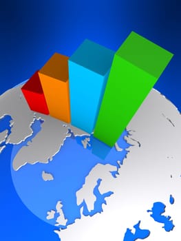 3d rendered illustration of a globe and a colorful statistic