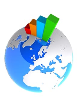 3d rendered illustration of a globe and a colored statistic