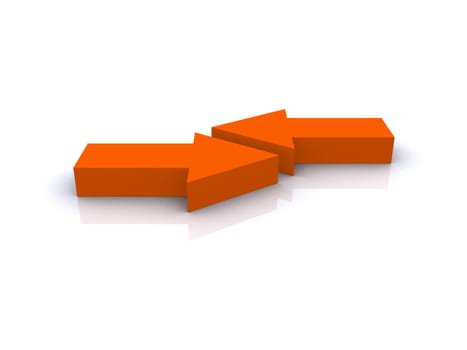 3d rendered illustration of two orange arrows
