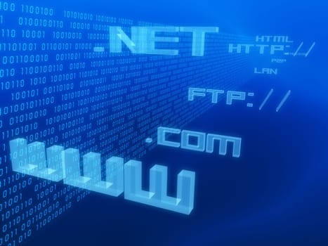 3d rendered illustration of internet signs and a binary code