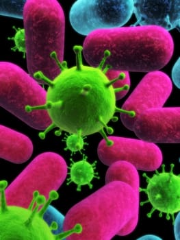 3d rendered illustration of different bacteria and viruses