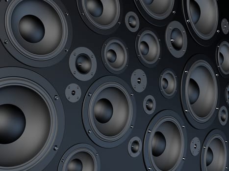 3d rendered illustration of many speakers in a wall