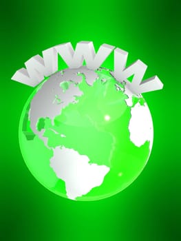 3d rendered illustration of a globe and an internet sign