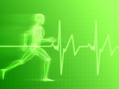 3d rendered anatomy illustration of a running skeleton