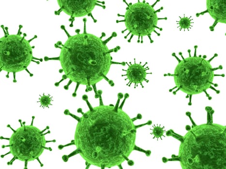 3d rendered illustration of many green viruses