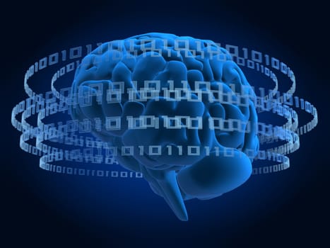 3d rendered illustration of a binary code and a human brain