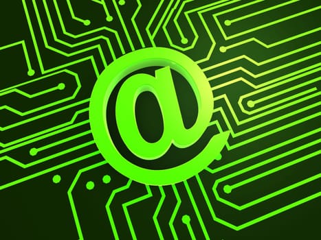 3d rendered illustration of a chip and an at sign