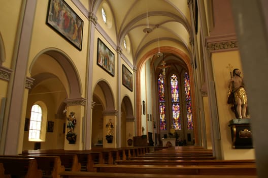Interiror of an ancient cathedral in Austria.