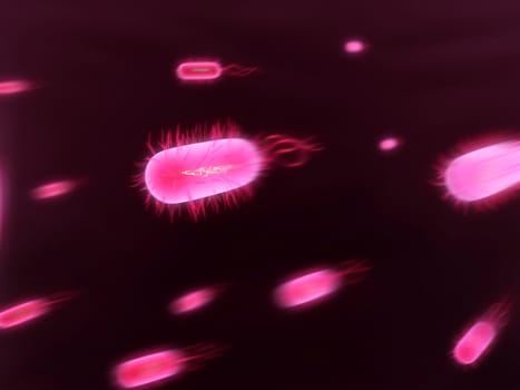 3d rendered close up of streaming pink bacteria