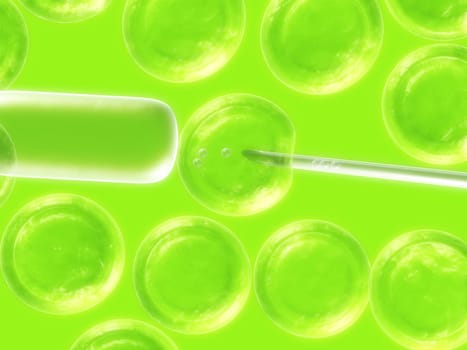 3d rendered close up of cells and a pipette