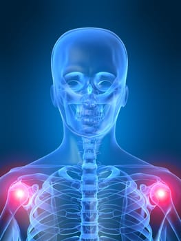 3d rendered x-ray illustration of human painful shoulders
