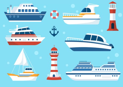 Yachts Template Hand Drawn Cartoon Flat Illustration with People Dancing, Sunbathing, Drinking Cocktails and Relaxing on Cruise Yacht at Ocean